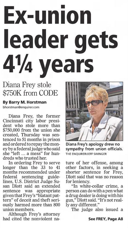 Enquirer story from June 2012 about Diana Frey's sentence.