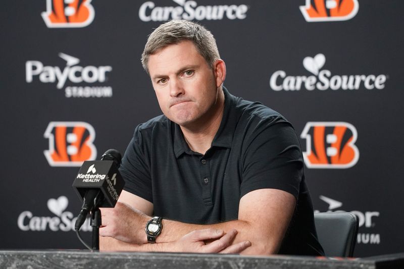 Cincinnati Bengals head coach Zac Taylor speaks with media during the 2026 NFL Draft, Saturday, April 25, 2026, at Paycor Stadium in downtown Cincinnati.