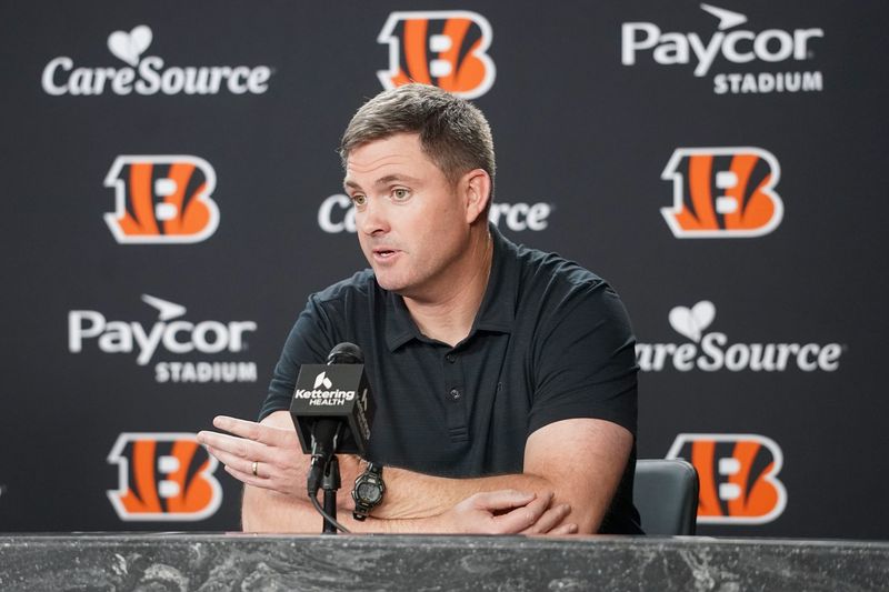 Cincinnati Bengals head coach Zac Taylor speaks with media during the NFL Draft, Saturday, April 25, 2026, at Paycor Stadium in downtown Cincinnati.