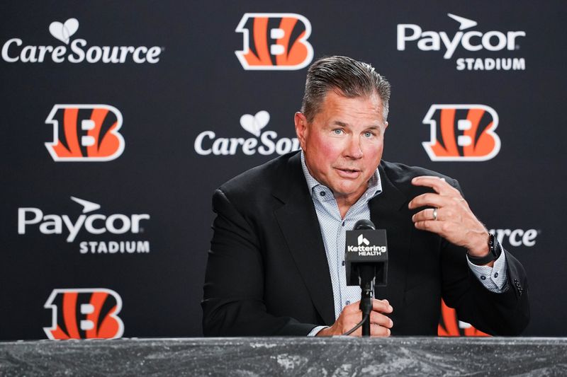 Cincinnati Bengals Defensive Coordinator Al Golden speaks with media during the 2026 NFL Draft, Friday, April 24, 2026, at Paycor Stadium in downtown Cincinnati.