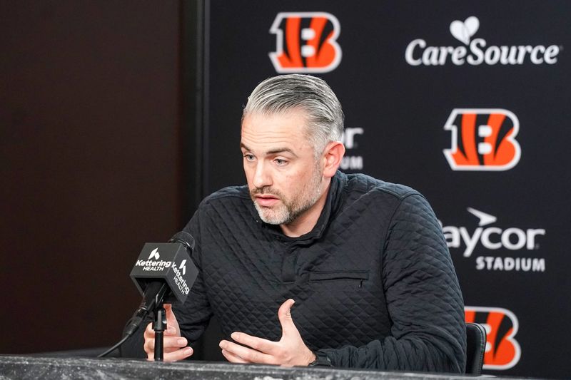 Cincinnati Bengals Offensive Coordinator Dan Pitch speaks with media during the 2026 NFL Draft, Saturday, April 25, 2026, at Paycor Stadium in downtown Cincinnati.