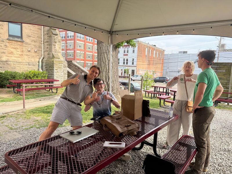 Jack Cunningham and fellow organizer Preston Polen met with members of the Cincy Precinct Project at Urban Artifact in Northside before splitting off to canvass neighborhoods on April 24.