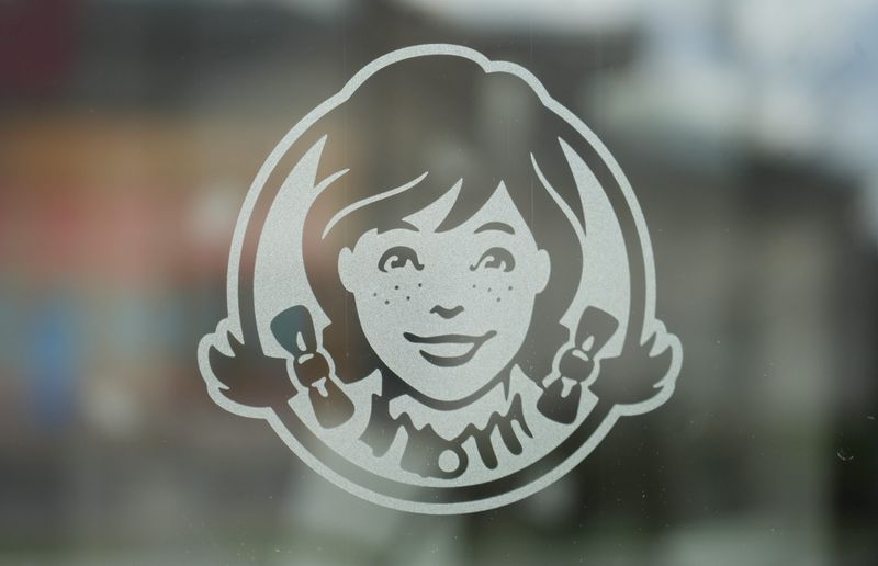 The Wendy's logo on a door at a new Wendy's restaurant in Powell, Ohio, a suburb of Columbus. The restaurant chain is headquartered in another Columbus suburb, Dublin.