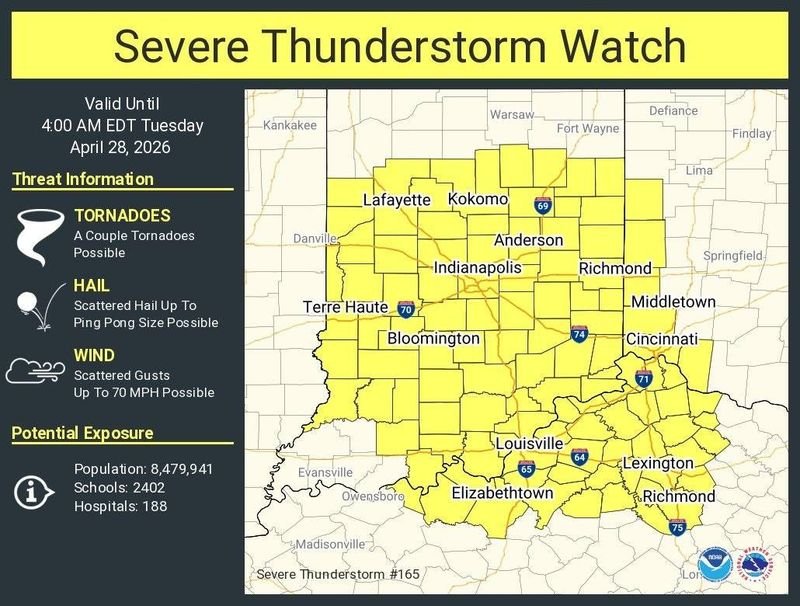 Severe thunderstorm watch in effect until 4 a.m. April 28.