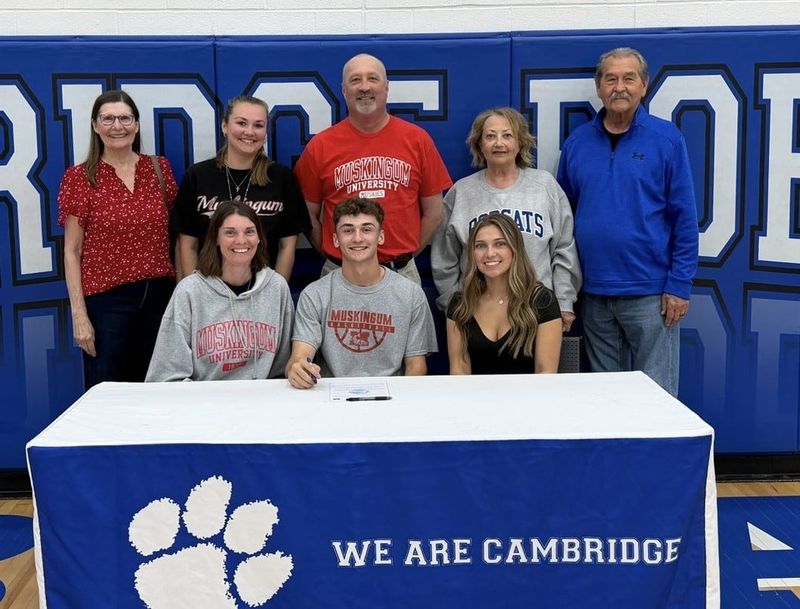 Cambridge senior Garrett Carpenter recently signed his letter of intent to attend Muskingum University to continue his academic and basketball careers next fall. In high school, Carpenter played football for two years, golf for two years, baseball for three years and basketball for three years. Following the 2026 basketball season, Carpenter earned second team all-Ohio, first team East District, first team District 12, Buckeye 8 All Conference, and first team OVAC 4-A. Carpenter recognized his parents Aaron and Audra Carpenter, his sisters Kirsten and Laney, his coaches in all sports, his friends, and the rest of his family for all their support.