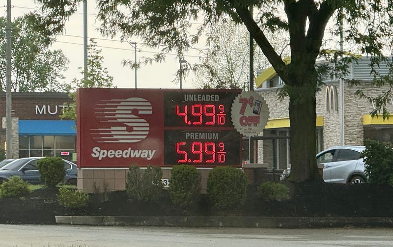 Gas is $4.99 a gallon at the Speedway on Cemetery Rd in Hilliard on April 29, 2026.