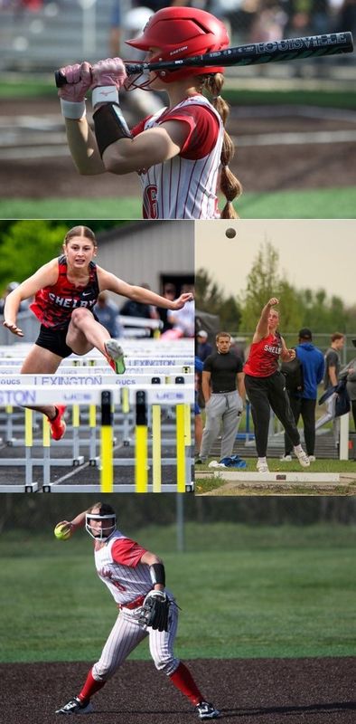 Shelby juniors Karlie Walp and Braylee Sturts pull double duty in the spring playing softball and running track.
