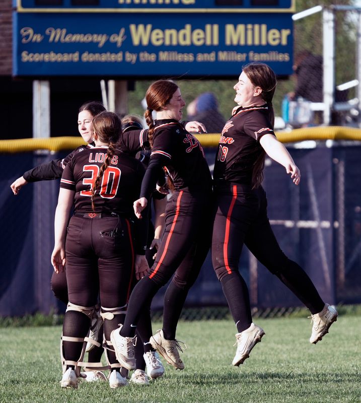 Liberty Union players celebrate after a 1-0 win over Bloom-Carroll on April 30, 2026, at Bloom-Carroll High School.