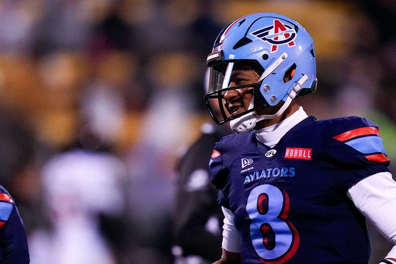 Columbus Aviators quarterback Jalan McClendon was intercepted twice against the Birmingham Stallions.