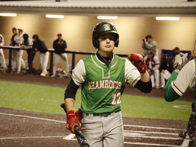 Barnesville's Max Miller (22) greets a teammate during the 3A OVAC championship game with Wheeling Central on Friday, May 1, 2026 at Bill Mazeroski Field in Cadiz, Ohio. The 'Rocks dropped a tough 8-0 setback to the Maroon Knights to slip to 14-4 on the season.