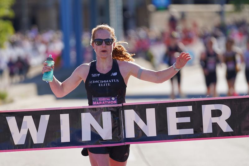 Katherine Hallahan, an Indian Hill alum, is the female winner of the 2026 Flying Pig Marathon Sunday, May 3, 2026.