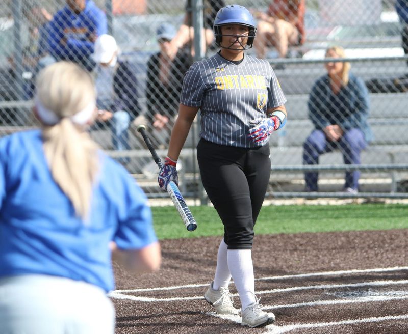 Ontario's Morgan Pearson celebrates a ninth-inning 3-run home run during the Warriors' 12-10 Mid-Ohio Athletic Conference win over Shelby on Tuesday, April 28, 2026.