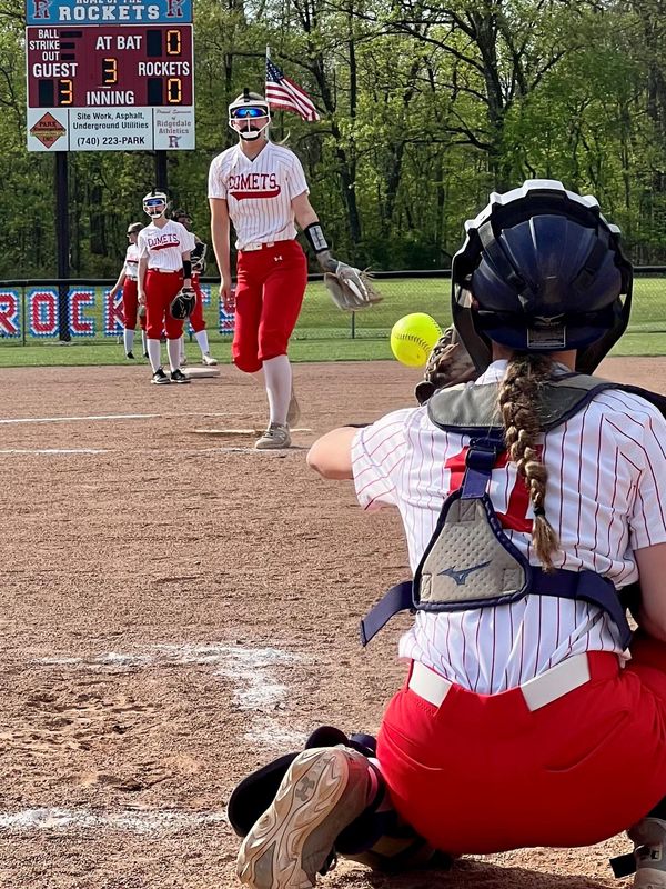 Madison Hill of Elgin warms up as pitcher with catcher Cobra Jackson during a softball game at Ridgedale May 4, 2026. Hill was the April Fahey Bank Athlete of the Month winner for Marion County girls.