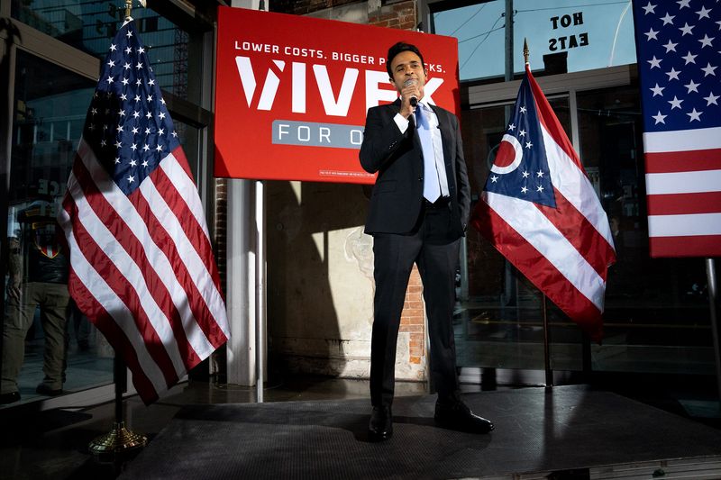 Republican Vivek Ramaswamy holds a primary election victory party May 5, 2026, after securing the nomination for governor of Ohio.