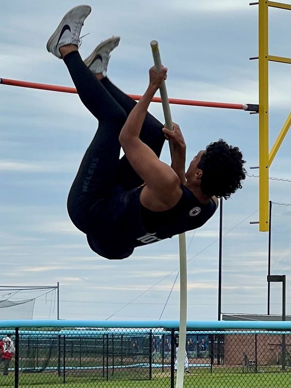 Marion Harding's Theo Collins, shown competing at the Marion County Meet on May 6, won the Division II boys pole vault district championship and will head to regionals in Lexington next.