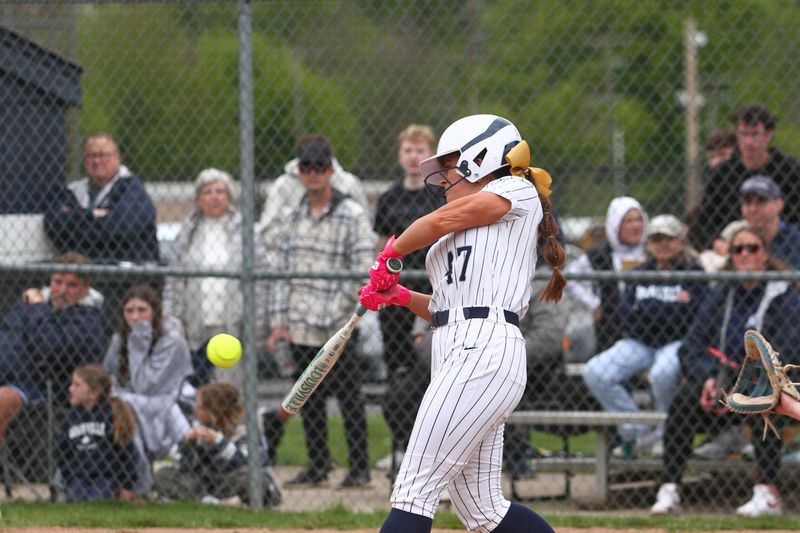 Granville's Avary King hits during the Blue Aces' 10-8 victory against visiting Newark Catholic on May 6, 2026.