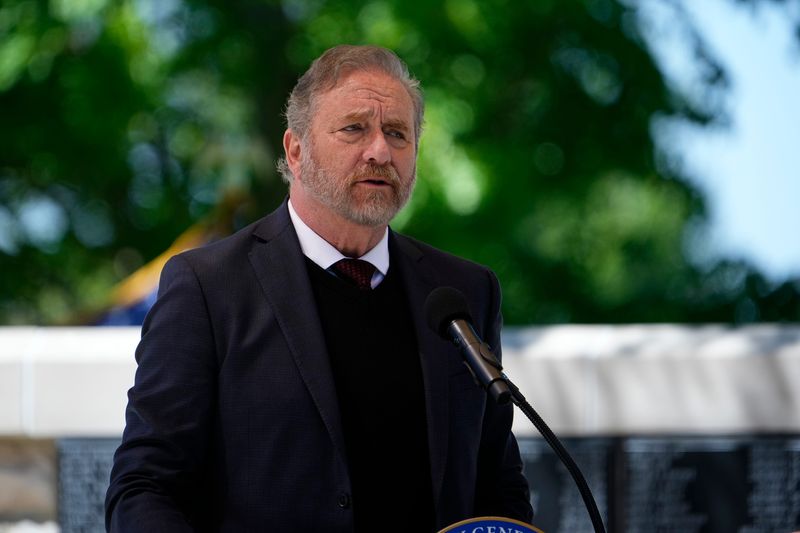 Ohio Attorney General Dave Yost speaks at the Ohio Peace Officers Memorial Ceremony in London, Ohio on May 7, 2026.