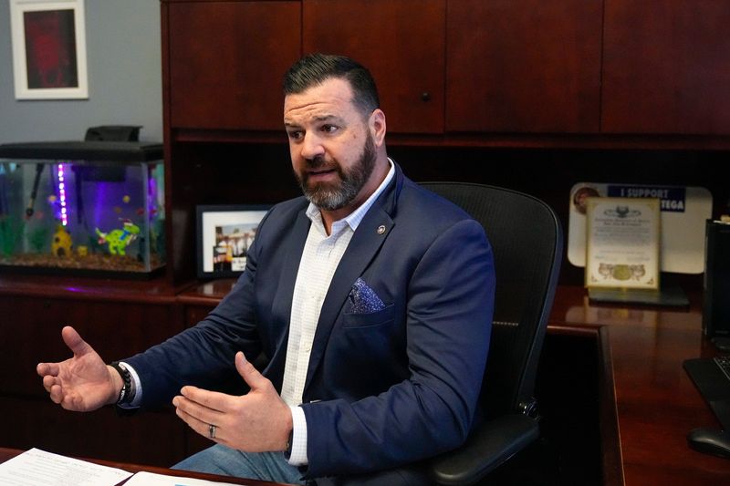 Brian Steel speaks about the Civilian Police Review Board at the Columbus FOP Lodge in April 2025. Steel was a city police officer in 2020 when protests erupted in Columbus after the murder of George Floyd in Minneapolis.
