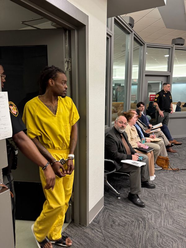 Christopher Shipmon, 36, is brought into Courtroom A at the Hamilton County Courthouse on Saturday, May 9, 2026. Shipmon was arrested and charged in the fatal shooting of Darius Wheeler, 25, on Fountain Square on May 8.