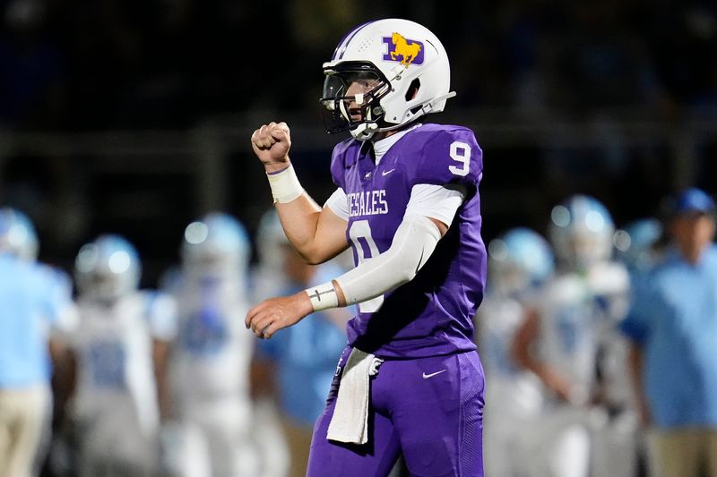 St. Francis DeSales quarterback RJ Day (9) celebrates during Week 1 of high school football against Olentangy Berlin at DeSales High School on Aug. 22, 2025.