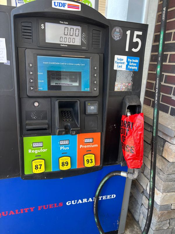 A gas pump at UDF in Green Township was out of service on Monday.