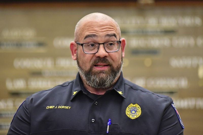 Jon Dorsey, chief of the Bucyrus Police Department, addresses media after a police-involved shooting May 11, 2026.