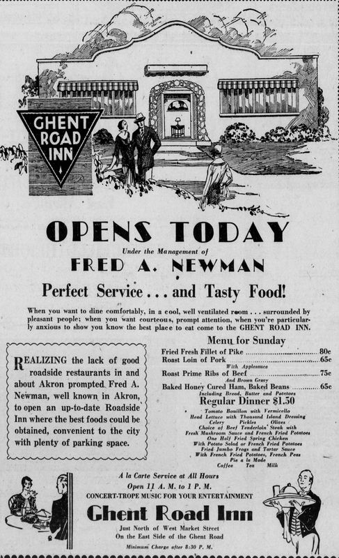 The Ghent Road Inn advertises its grand opening May 24, 1930, near West Market Street in present-day Fairlawn.