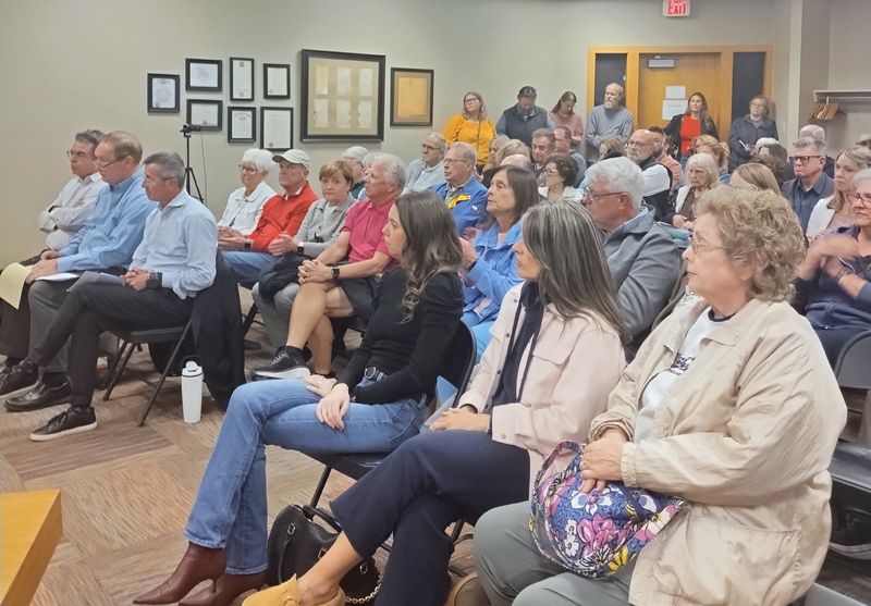 About 60 people attended a public hearing on the evening of May 13 regarding a proposed rezoning request by Ford Principle LLC, which wants to build a number of residences on the former Sanctuary Golf Club in Plain Township.