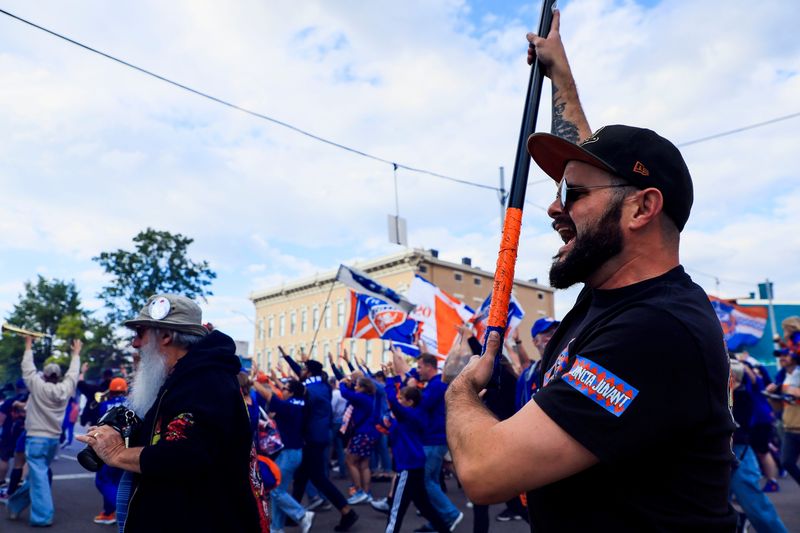 Fans march to TQL Stadium before the match between Inter Miami CF and FC Cincinnati May 13.