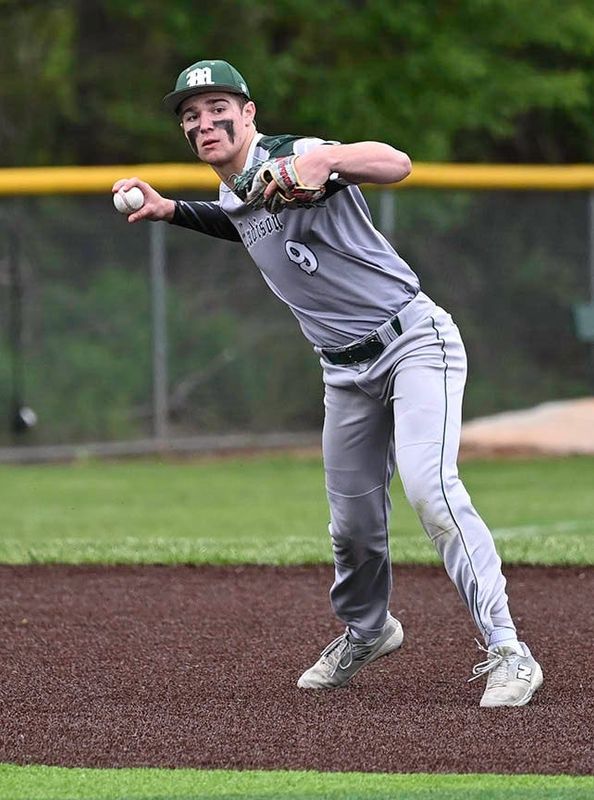 Madison's Aiden Proctor makes a play during the Rams' 8-3 Ohio Cardinal Conference loss to Dover on May 13, 2026.