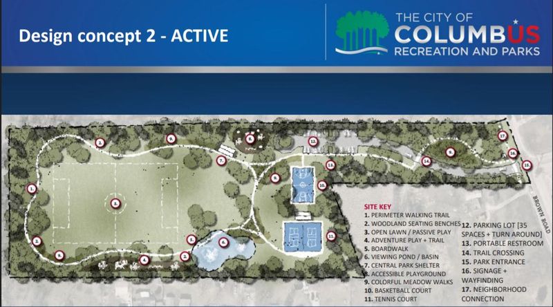 Columbus Recreation and Parks presented two preliminary design concepts for Greenleaf Park to a working group tasked with finding a replacement for McCoy Park. Residents on the group selected the more active design concept.