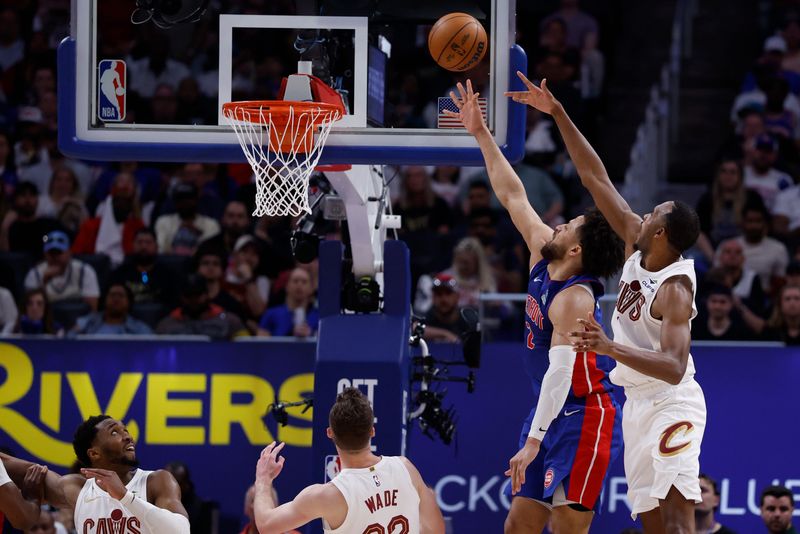 May 17, 2026; Detroit, Michigan, USA; Detroit Pistons guard Cade Cunningham (2) shoots against Cleveland Cavaliers center Evan Mobley (4) in the first half during game seven of the second round of the 2026 NBA Playoffs at Little Caesars Arena. Mandatory Credit: Rick Osentoski-Imagn Images