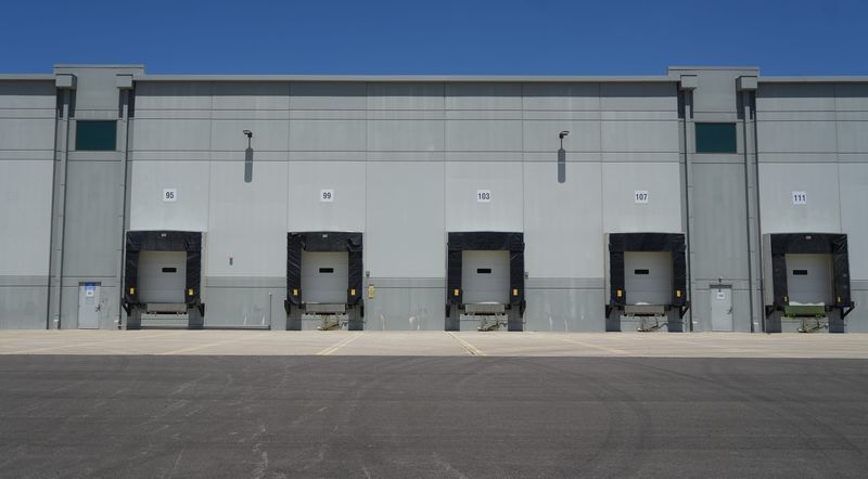 Symmetrical warehouse loading docks outside a warehouse at 5415 Centerpoint Pkwy in Obetz, photographed May 18, 2026.