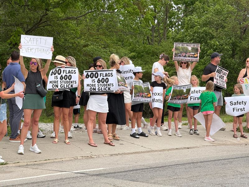 Parents and students protest the Dublin City School District's redistricting efforts on May 18, 2026.