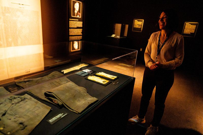 Tomasina Ray, president of RMS Titanic Inc., talks about Titanic artifacts during a preview of the new exhibit, May 18, 2026, at the Great Lakes Science Center in Cleveland, Ohio.
