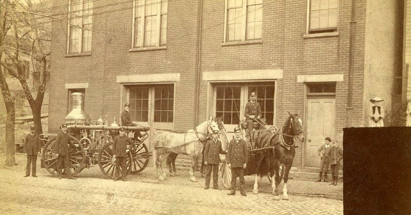 The firefighters of Engine Company No. 11 at 2100 Riverside Drive pose for their official photo that would appear in the "History of the Cincinnati Fire Department" which was published in 1895.