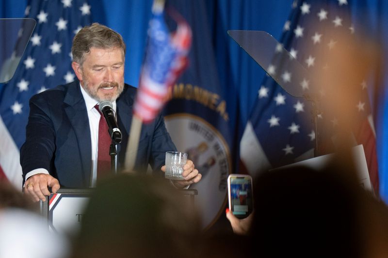U.S. Representative Thomas Massie, R-Kentucky, gives a toast after losing the Republican Primary Election against Ed Gallrein at his election party in Hebron, Kentucky, on Tuesday May 19, 2026.