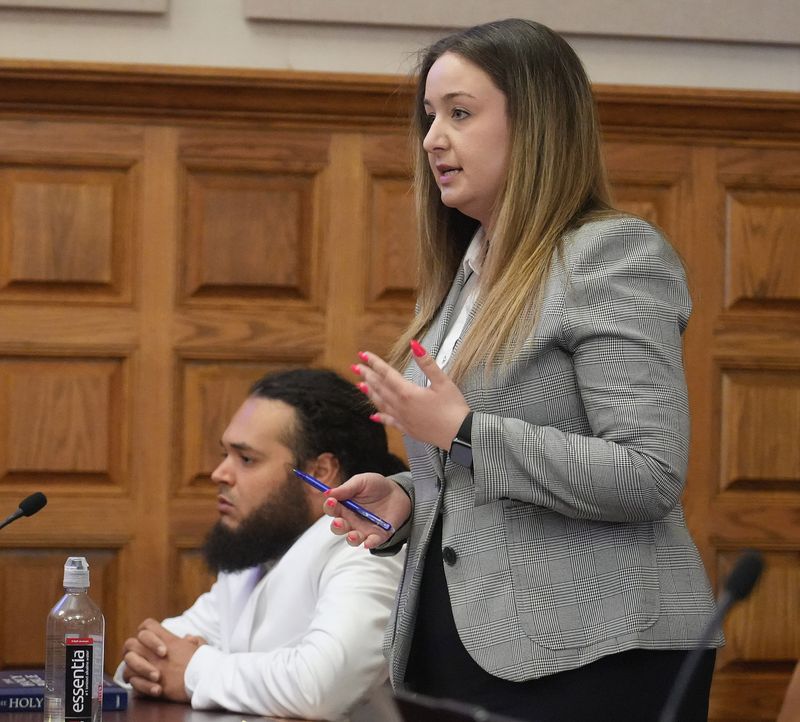 Karra Salim, representing Rushon T. Patterson II, speaks on his behalf during sentencing in Stark County Common Pleas Court in connection with the death of a 14-year-old Malachi I. Nichols-Williams.