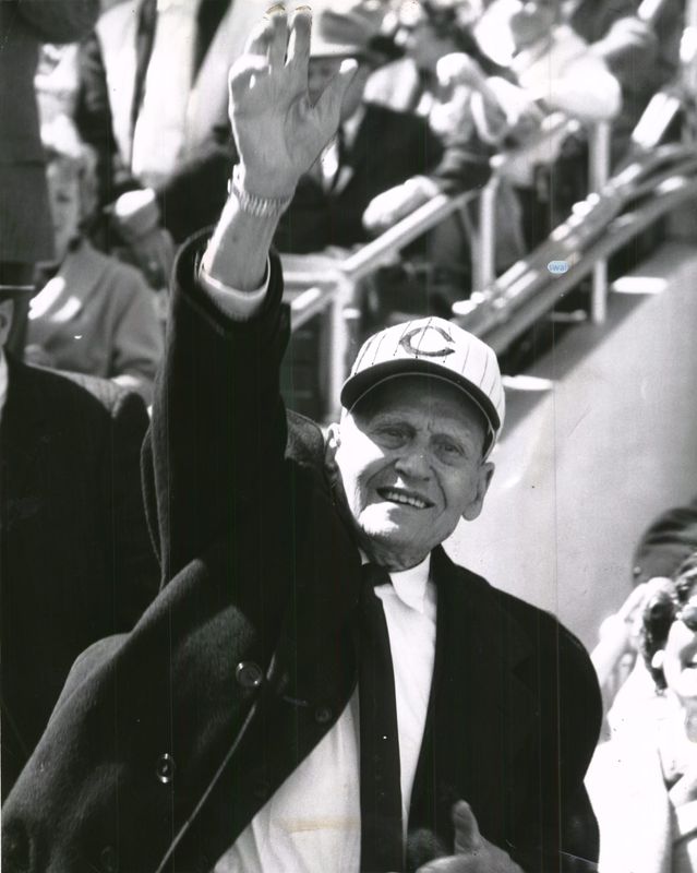 William E. "Dummy" Hoy throws the first pitch on Opening Day at Crosley Field, April 11, 1961.
Photo by Fred Straub, The Cincinnati Enquirer.