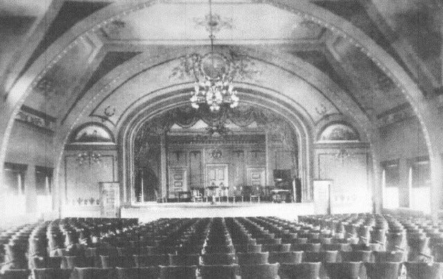 This photo appeared in the E-G Nov. 30, 1956, with other photos of the "unused auditorium." Its caption stated the proposed third floor would come across the top, and just below the level of the upper windows, eliminating the balcony, part of which is shown on the left.