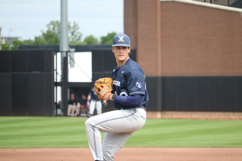 Xavier starting pitcher Ryan Piech (20) delivers a pitch in the fourth inning of a Big East Tournament game against the UConn Huskies at Prasco Park in Mason, Ohio on Thursday, May 21, 2026.