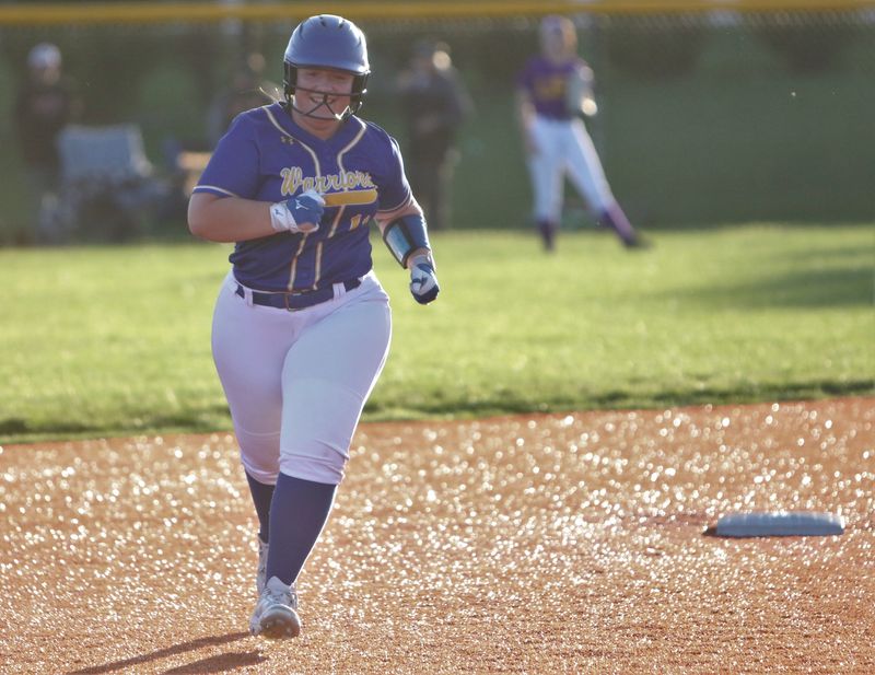 Ontario's Brinlee Kreger trots around the bases after hitting a home run during Lady Lex's 11-9 Division III district semifinal loss to Ontario on Thursday, May 21, 2026 in Willard.