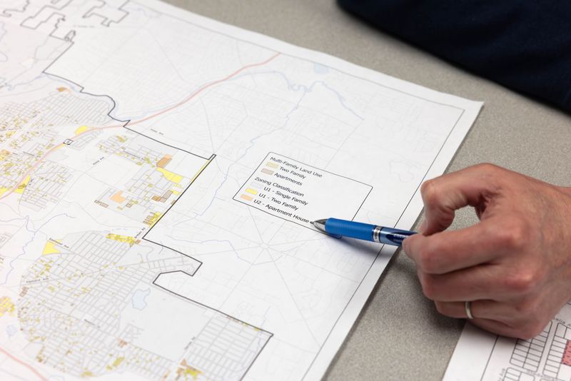 City of Akron planning director Kyle Julien goes over a current zoning map as he discusses legislation the administration is introducing to city council in June regarding strengthening the city's housing code.