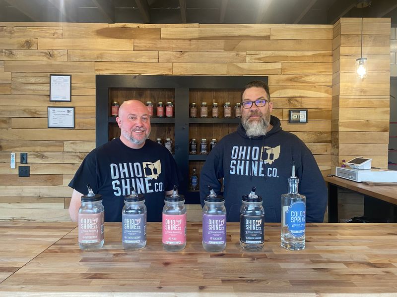 Jeff Nupen, left, and Scott Palmer, opened Ohio Shine Co. at 126 N. Franklin St. in Mansfield, making and selling moonshine in their distillery, the first in Richland County.