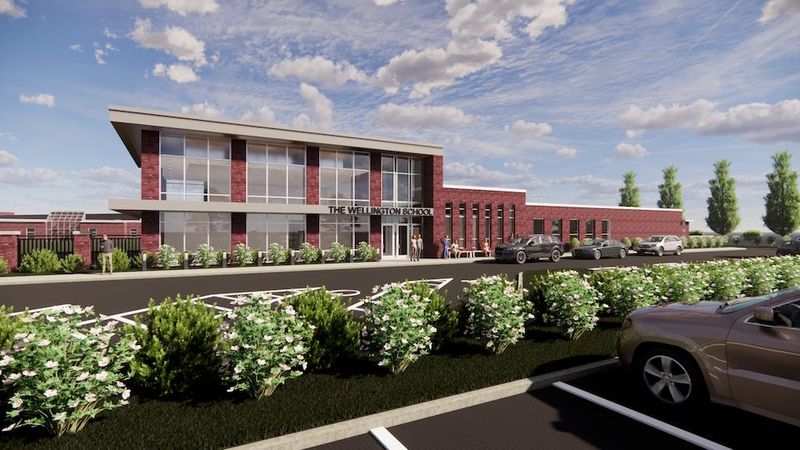 A rendering of what the Wellington upper school entrance may look like along Fishinger Road in Upper Arlington when it is completed in 2027.