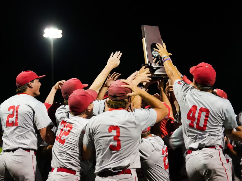 Denison baseball, here celebrating its NCAA Super Regional win last week, won its first baseball national title on June 4.