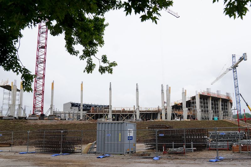 The outside of the Farmer Music Center, Tuesday, May 26, 2026, in Cincinnati. The $160 million project by Music and Event Management Inc. will be replace the adjacent Riverbend Music Center when it opens in spring 2027.