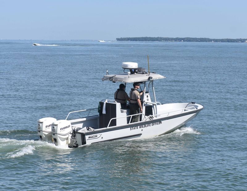 State wildlife officers from the Ohio Department of Natural Resources Division of Wildlife patrol Lake Erie.