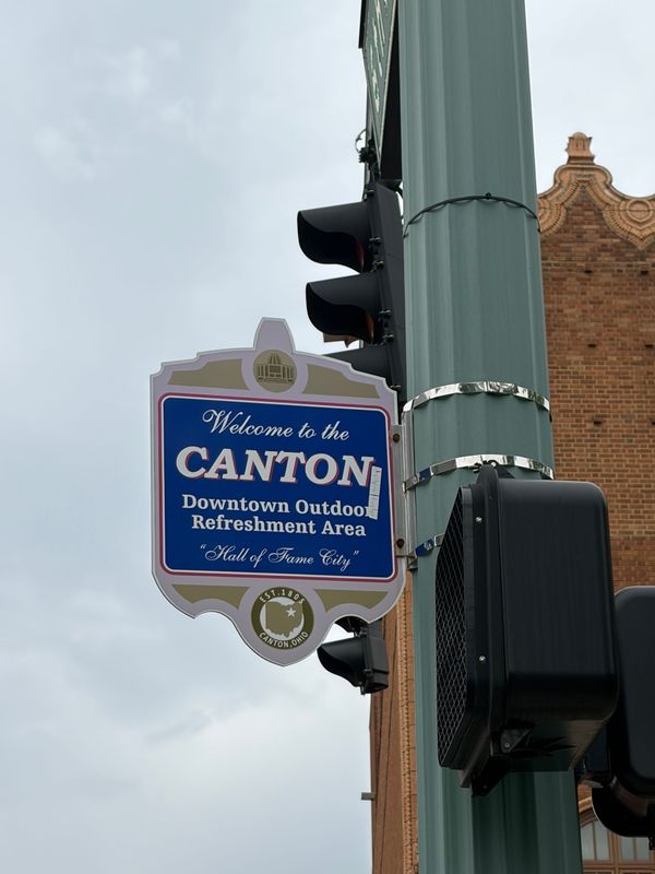 Signs throughout downtown Canton mark the beginning and ends of the Designated Outdoor Refreshment Area. May 27, 2026