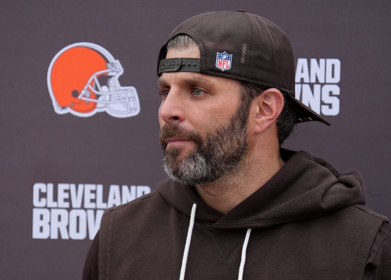 Mike Rutenberg, defensive coordinator, speaks with media following the Browns OTA in Berea on May 27, 2026.